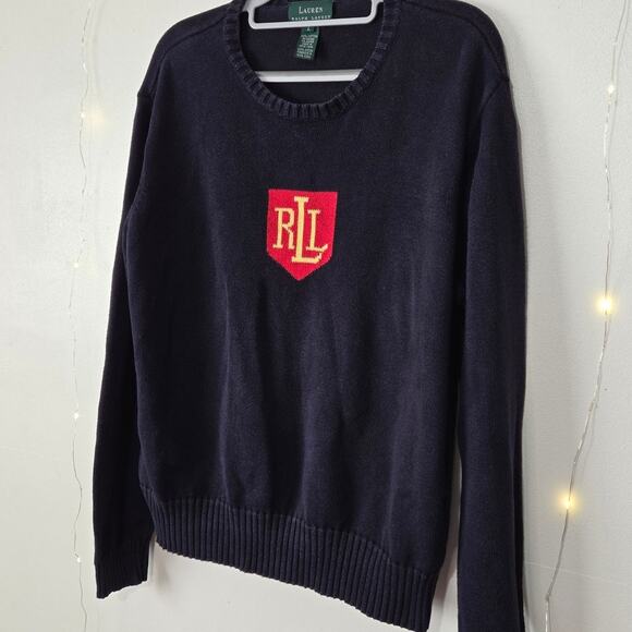 VTG LAUREN RALPH LAUREN RLL Monogram Red Shield Cotton Sweater Large 90's Rare - Picture 4 of 11